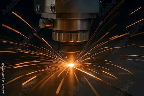 Industrial Laser Cutting Metal with Sparks