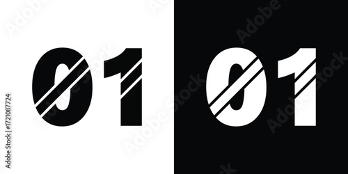 Contrasting binary code numbers one on black and white backgrounds