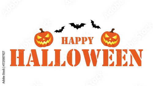 Spooky Halloween Design: A festive Halloween illustration featuring grinning pumpkin and bats, ready to adorn your seasonal projects and evoke the spirit of autumn.