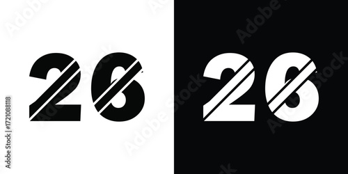 Bold number twenty six design with diagonal slash