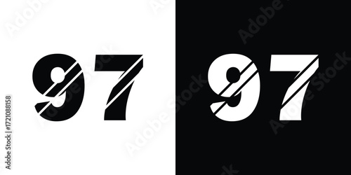 Bold number 97 design in black and white