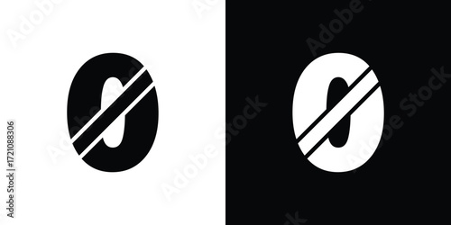 Bold letter o symbol in black and white with diagonal slash