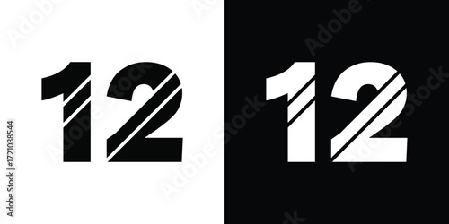 Bold number twelve in black and white contrasting styles
