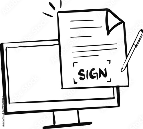 Digital Document with Signature Doodle Vector