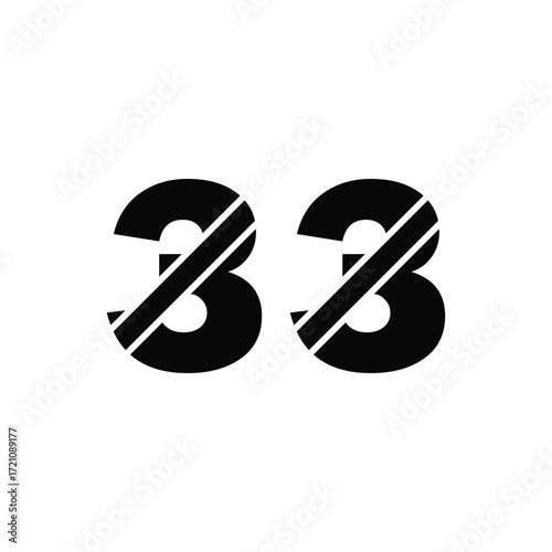 Bold black number thirty three with diagonal slashes