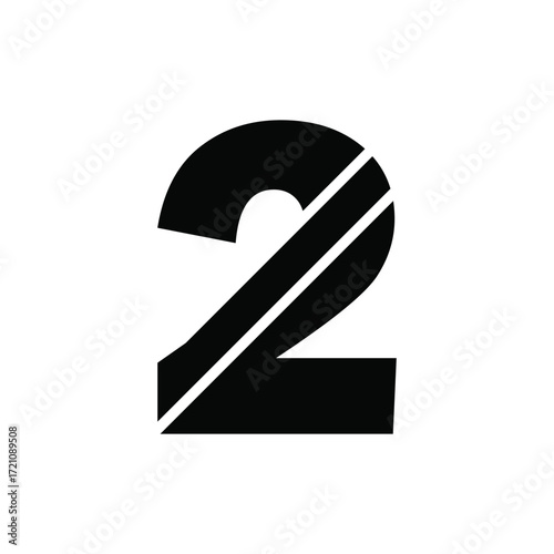 Bold black number two with white diagonal stripe