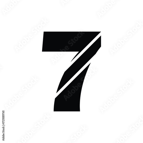 Bold black number seven with white diagonal stripes
