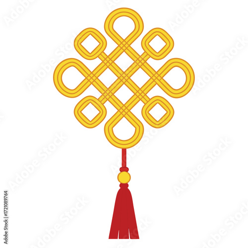 Golden knot with red tassel chinese knot lucky knot