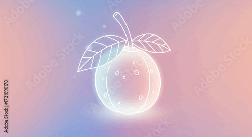 Glowing Neon Plum Pastel Fruit Illustration