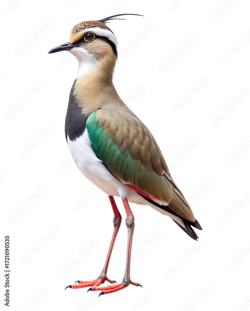 Obraz premium Elegant Northern Lapwing Bird Posing on Isolated White Background Showing Plumage