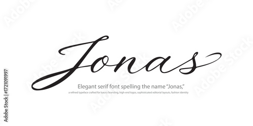 Elegant serif font spelling the name “Jonas,” a refined typeface crafted for luxury branding, high-end logos, sophisticated editorial layouts, fashion identity, upscale packaging.