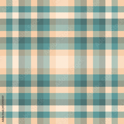Underwear fabric check background, delicate texture pattern tartan. Crease plaid vector seamless textile in teal and orange colors.