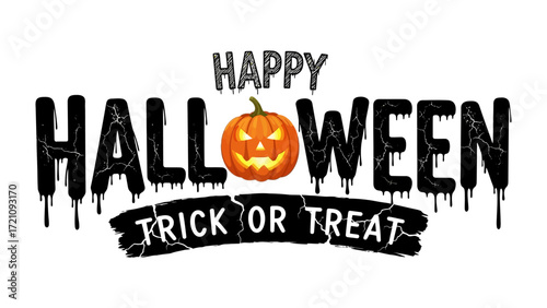 Happy Halloween Spooky Celebration: A festive Halloween greeting features a grinning jack-o'-lantern, the iconic symbol of the holiday, complemented by the message Happy Halloween - Trick or Treat.