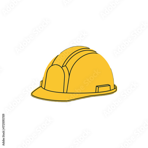 Bright yellow hard hat safety helmet illustration, essential protective equipment for construction workers and industrial professionals.