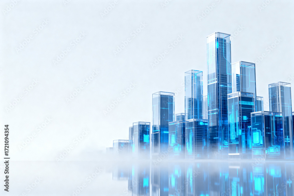Fototapeta premium Futuristic Cityscape of Transparent Glass Buildings