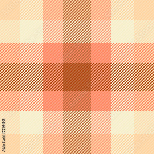 Trim check pattern texture, figure tartan plaid vector. Mexico fabric seamless textile background in orange and light colors.
