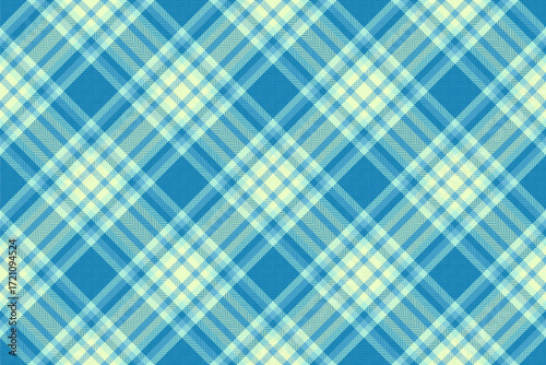 Fade check plaid texture, podium background tartan fabric. Tweed pattern textile vector seamless in cyan and light colors.