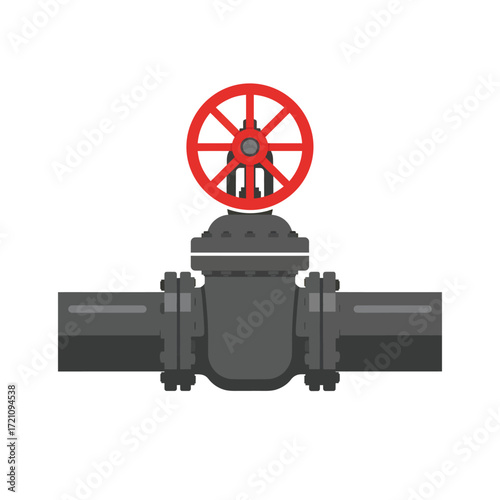 Industrial Pipe Valve with Prominent Red Wheel Handle for Fluid Control in Pipeline Systems
