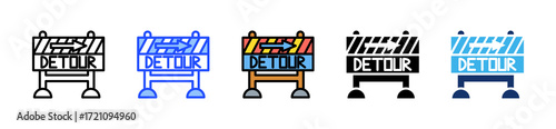 Detour Sign Icon Collection With Multiple Styles