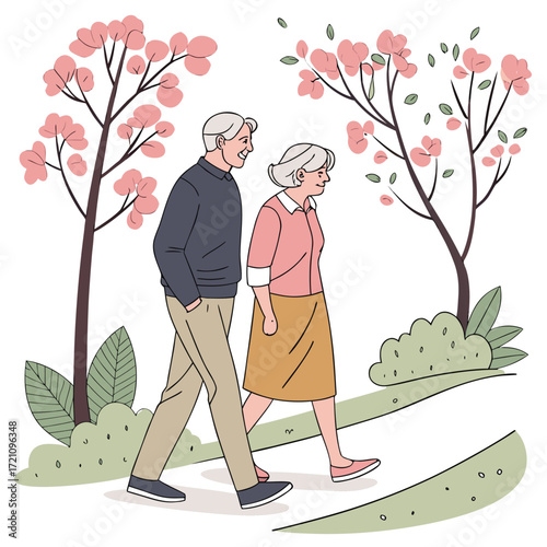 elderly-couple-walking-in-park-isolated-on-pure-wh.eps