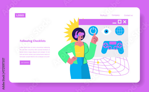 Businesswoman Interacting with Interface Vector Illustration