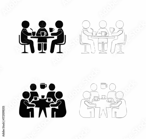 Gathering for Coffee Pictogram: A universal symbol of connection, perfect for illustrating teamwork, social events, or casual business meetings in a modern style