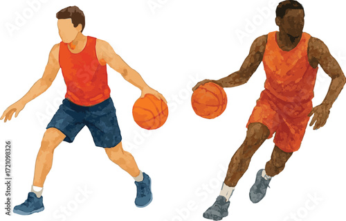 ACollection of watercolor painted basketball players