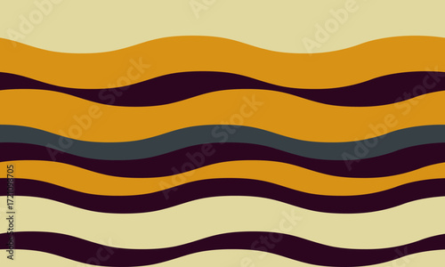 Abstract wavy stripes in muted gold, burgundy, and gray create a calming, retroinspired pattern.