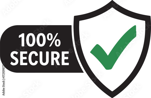 Illustration of 100 secure badge with green check mark isolated on white background