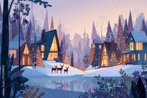 Christmas Background Illustration with Snowy Effects to use for Posters, Covers, Copyspace, and Greeting Card Designs