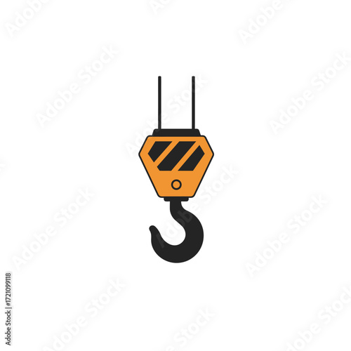 Industrial heavy lifting crane hook illustration, essential equipment for construction and logistics, signifying strength and machinery.
