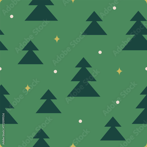 Christmas trees, seamless pattern. Xmas fir, spruce, winter holiday backgroun...