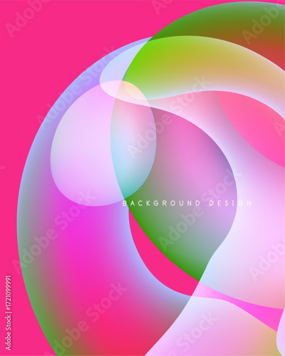 Abstract swirls, vibrant colors blend. Pink, green, purple hues create dynamic visual effect. Modern design element.