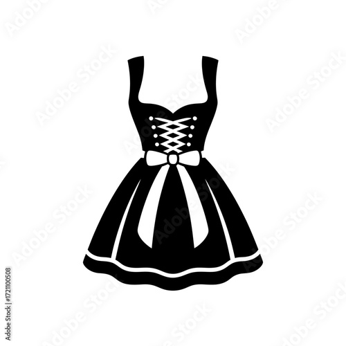 Dirndl Dress Silhouette Black and White Bavarian Traditional Clothing For Oktoberfest Celebrations or Costume Design Projects