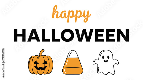 Spooky Halloween Greetings: Spooky season with a festive Halloween composition. Featuring the classic icons such as jack-o'-lantern, candy corn, and ghost, perfect for spreading holiday cheer. 