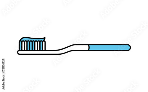 Toothbrush with Blue Toothpaste on White Background Minimalist Dental Hygiene Illustration for Oral Care Products and Education
