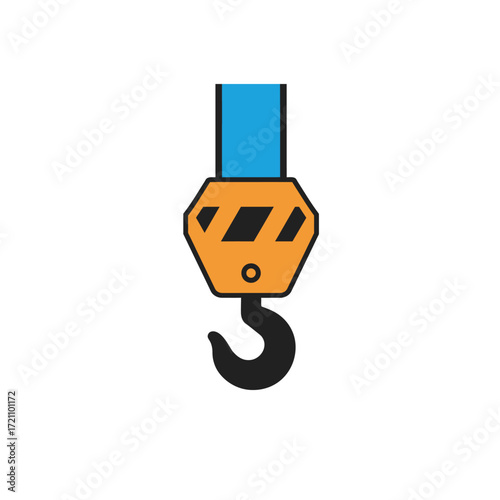 Industrial Crane Hook for Heavy Lifting and Construction Machinery Operations with Safety Warning Stripes