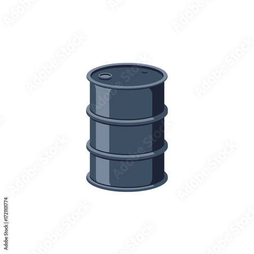 Industrial Steel Barrel Vector Illustration for Oil Fuel Storage and Chemical Waste Containment Dark Grey Metal Drum Graphic Element