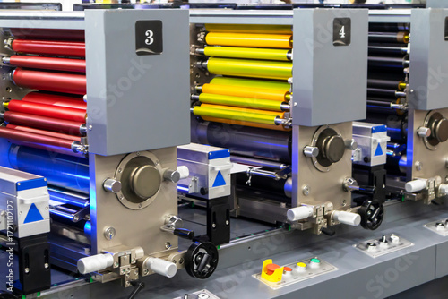 Fotografija Manufacturing machinery in the carton industry, plastic sheet printing in the packaging industry, color printing in the print media industry