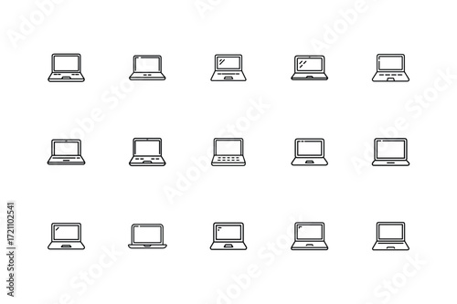 Laptop icon collection, Modern laptop icon set, Portable computer icon pack, Digital device laptop icons, Technology laptop symbol set