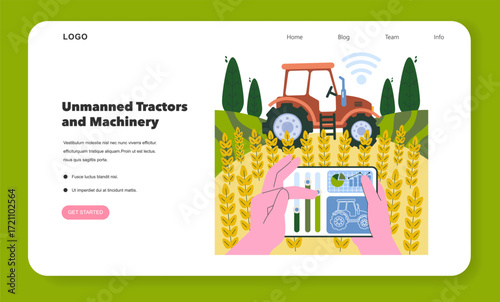Remote Control of Unmanned Tractor Vector Illustration