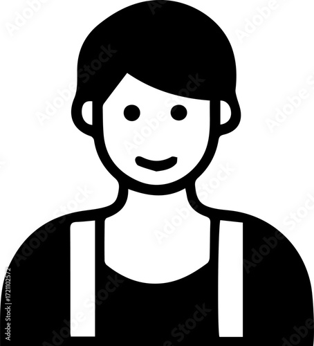 Young man with a black shirt and suspenders is smiling. He is happy and content