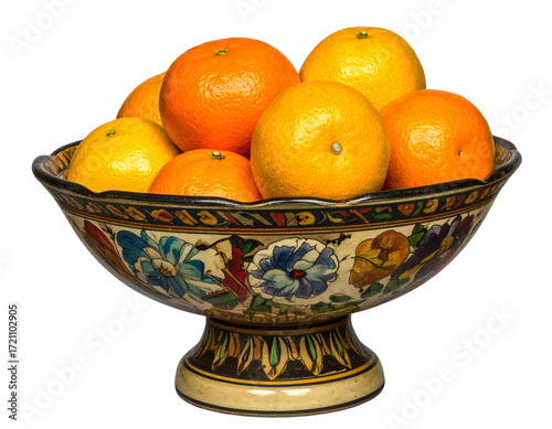 Ripe Oranges Arranged in Decorative Antique Bowl, Still Life Fruit Concept, Transparent PNG