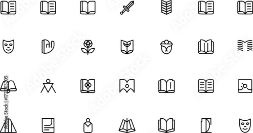 Engaging collection of book icons for creative projects, perfect for education, literature, and design applications, a timeless set with scalable vector origin