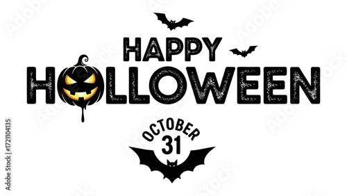 Happy Halloween: The design has text with a pumpkin and bats, embodying the essence of the Halloween season. This design is perfect for the spooky festival and is sure to give a celebratory feeling. 