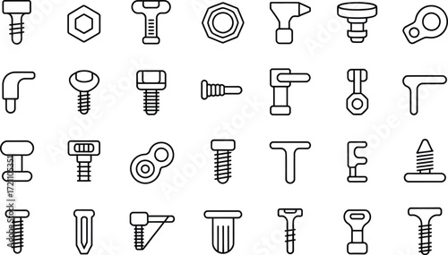 Precision Line Art of Fasteners and Hardware for Engineering Designs and Technical Documents, Scalable for Blueprints and Manufacturing Schematics, Black and White