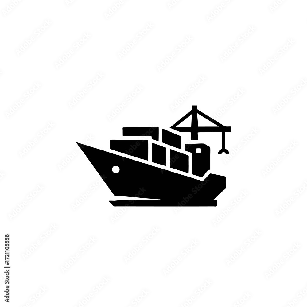 Obraz premium Cargo Ship Icon – Container Vessel Vector Illustration