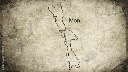 Mon map drawn on a cartography background sheet of paper