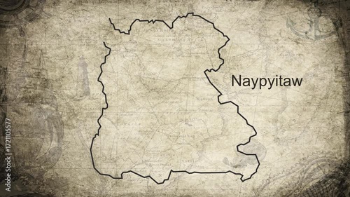 Naypyitaw map drawn on a cartography background sheet of paper
