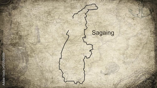 Sagaing map drawn on a cartography background sheet of paper